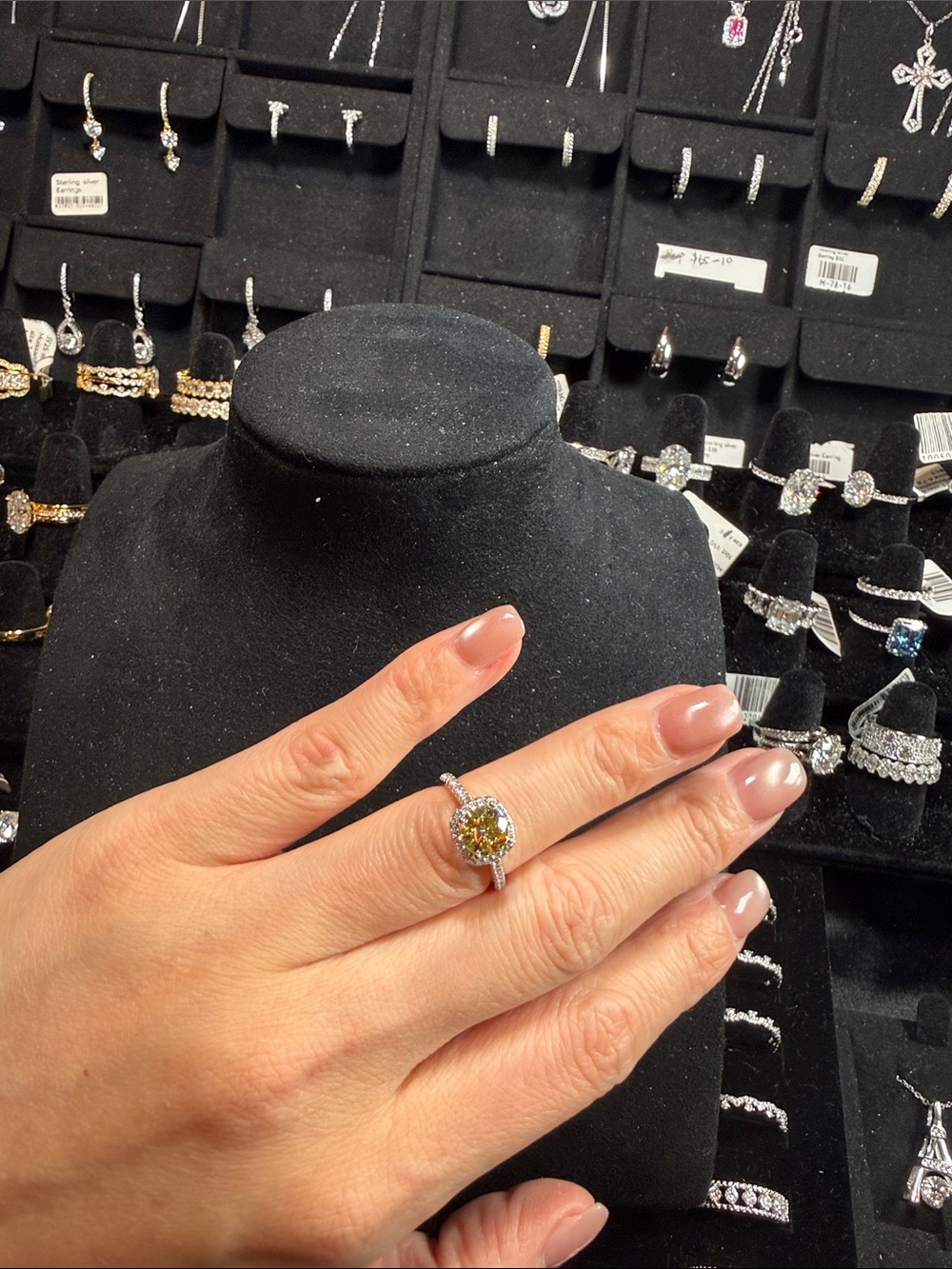 Sterling Silver Yellow Halo Engagement Ring - Women's Jewelry